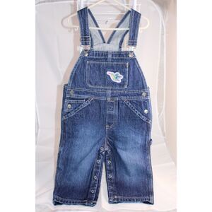 Kids Blue Denim Front Pocket Adjustable Straps Overalls Size 12-18M